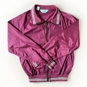 VINTAGE Woolrich Windbreaker Bomber Track Jacket Collared Red Maroon‎ Med USA